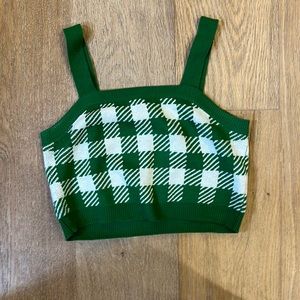 Green & White Checkered Crop Tank